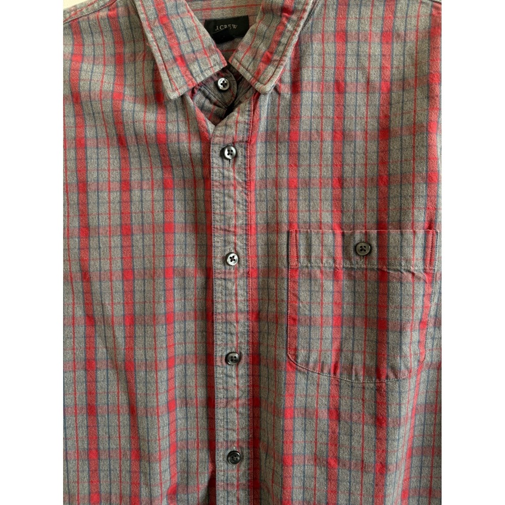 J.Crew Mens Plaid Button Down Shirt Red‎ Gray Long Sleeve Pocket Preppy M - Picture 6 of 8